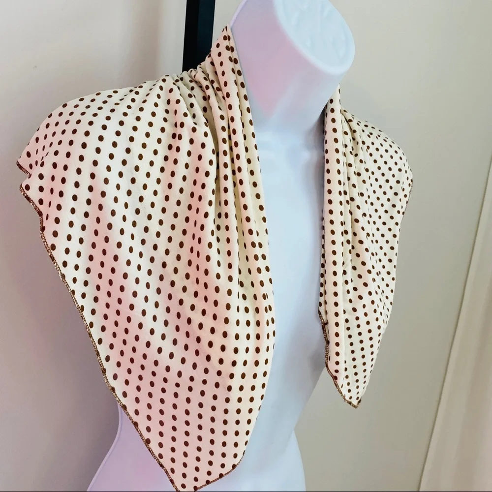 🔥FREE w PURCHASE 🔥 Cream & Brown Polkadot Square Scarf or Handkerchief_3